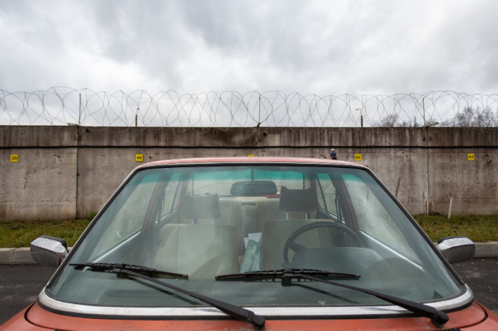 a red car parked outdoors